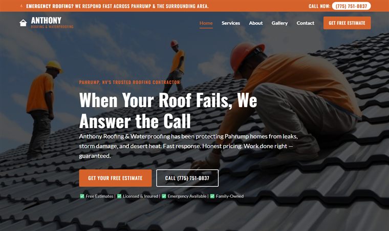 Anthony Roofing & Waterproofing website homepage — built by DaniYourSEOGuy