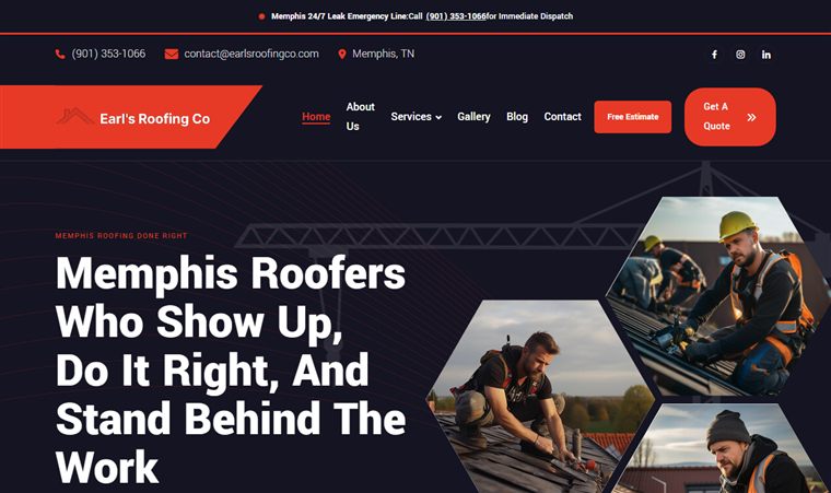 Earl's Roofing Co website homepage — built by DaniYourSEOGuy