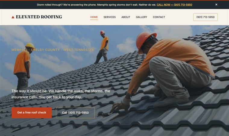 Elevated Roofing website homepage — built by DaniYourSEOGuy
