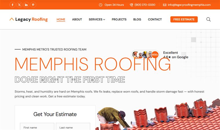 Legacy Roofing website homepage — built by DaniYourSEOGuy