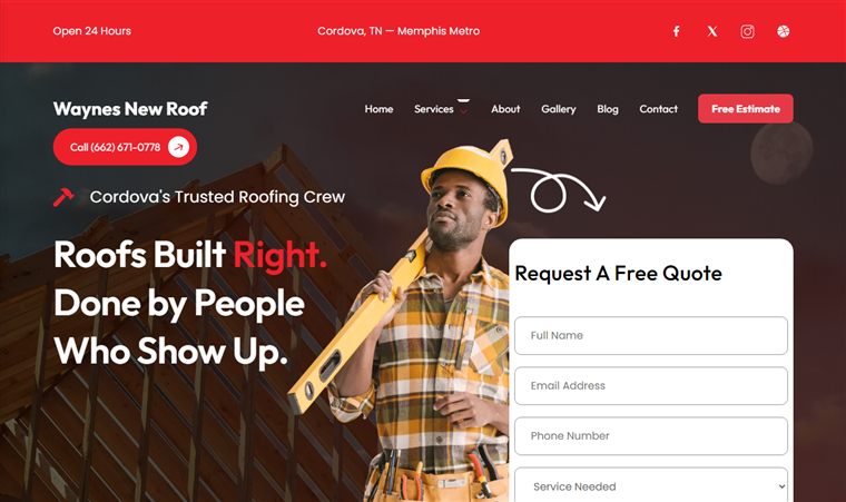 Wayne's New Roof website homepage — built by DaniYourSEOGuy